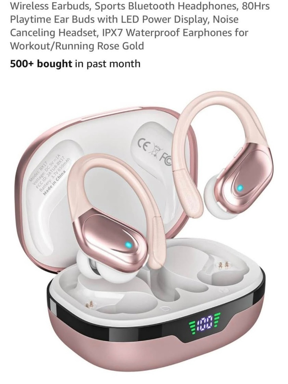 Rose Gold Wireless Sports Bluetooth Earbuds with Charging Case